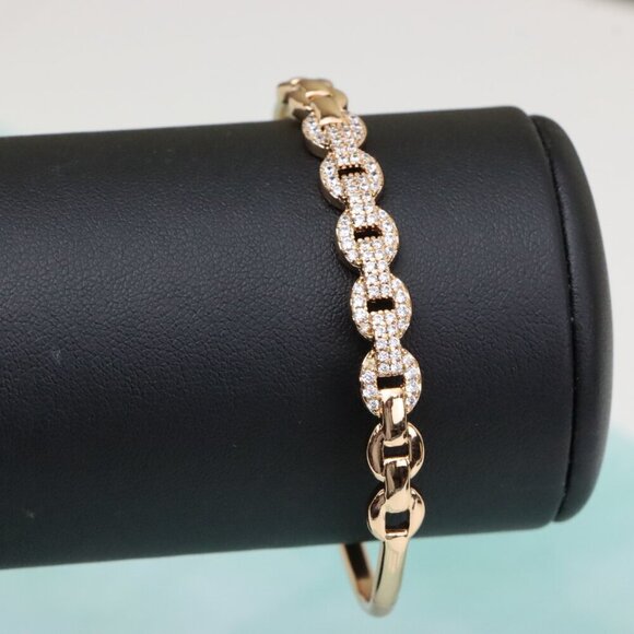 Rose Gold Bangle with Pave Link Design, XPBL0466 - Picture 1 of 11